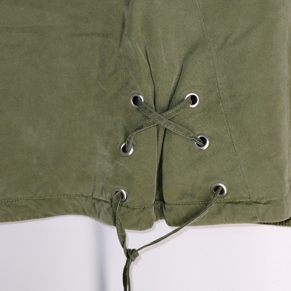 Zara Lace Up Corset V Neck Crop Top Olive Green Medium - Picture 3 of 4